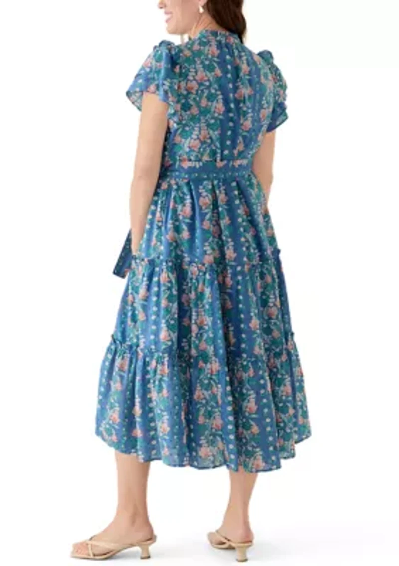 Petite Double Flutter Sleeve Belted Maxi Dress