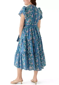 Petite Double Flutter Sleeve Belted Maxi Dress