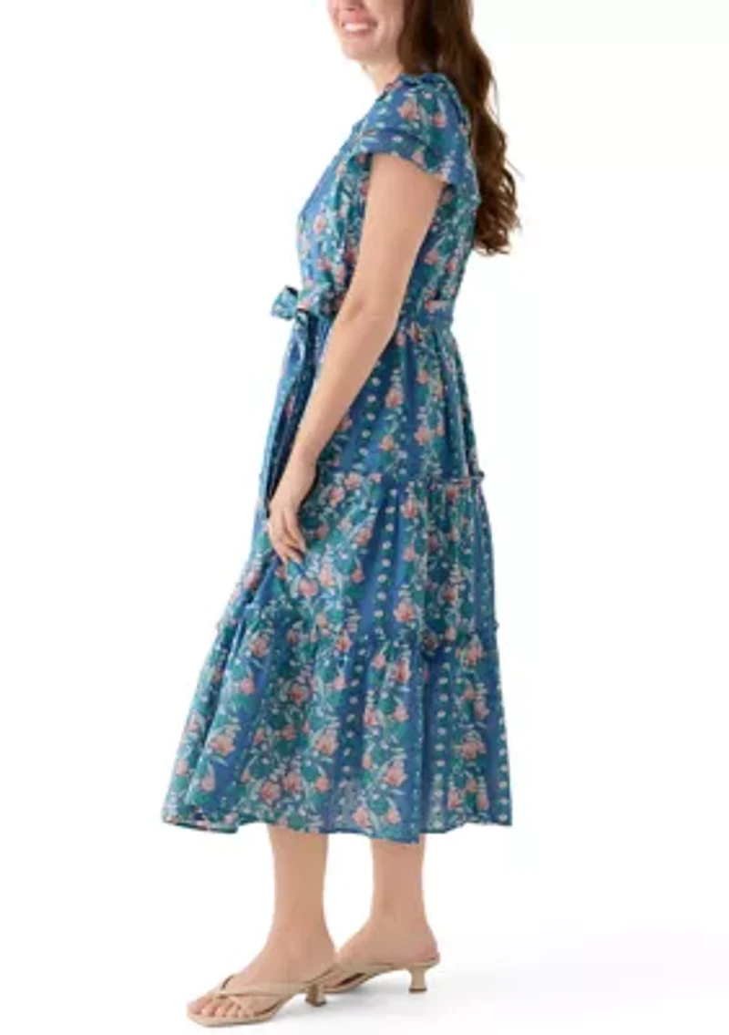 Petite Double Flutter Sleeve Belted Maxi Dress