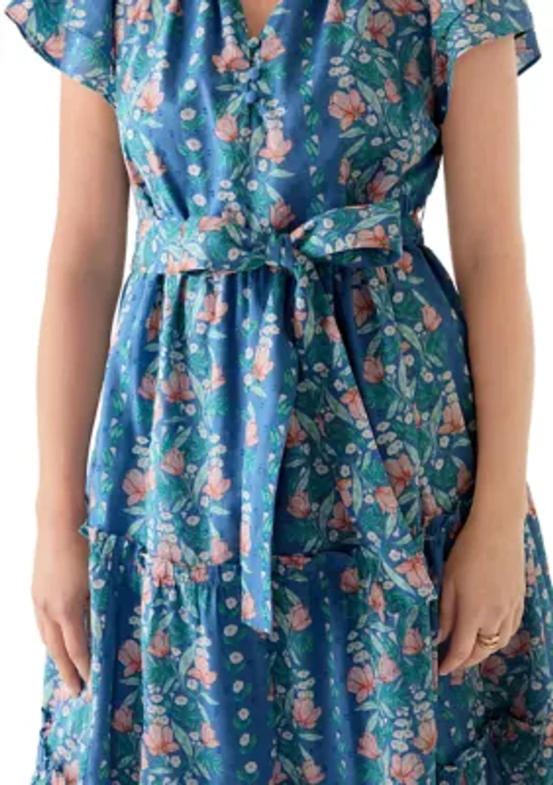 Petite Double Flutter Sleeve Belted Maxi Dress