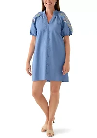 Petite Short Sleeve Textured Mini Dress