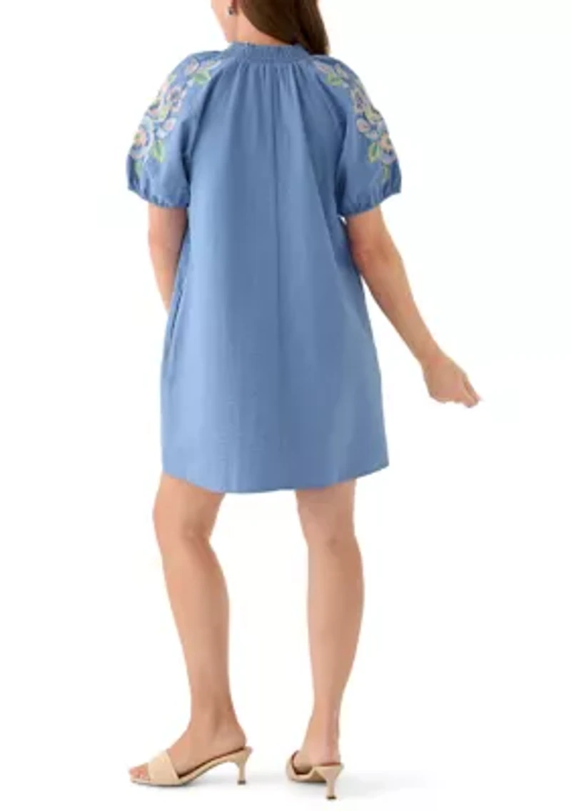 Petite Short Sleeve Textured Mini Dress