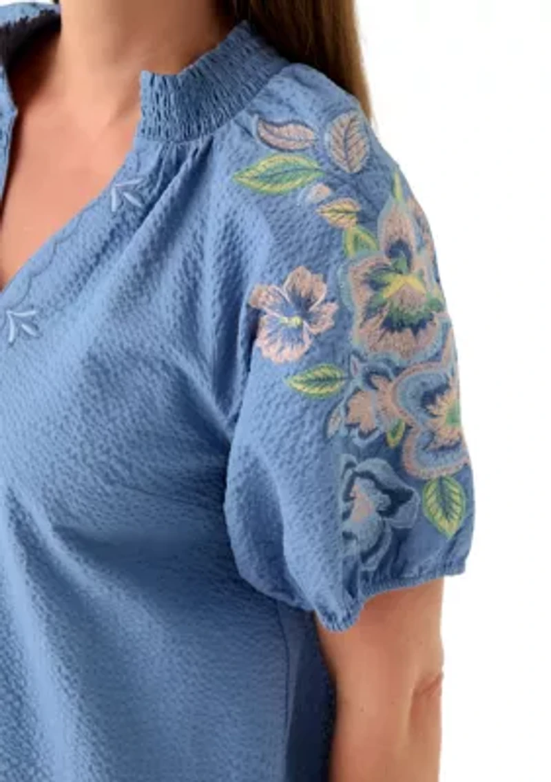 Petite Short Sleeve Textured Mini Dress