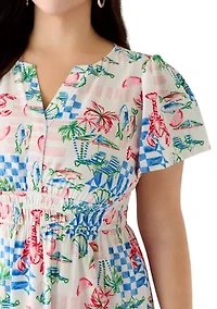 Petite Short Sleeve Waisted Midi Dress