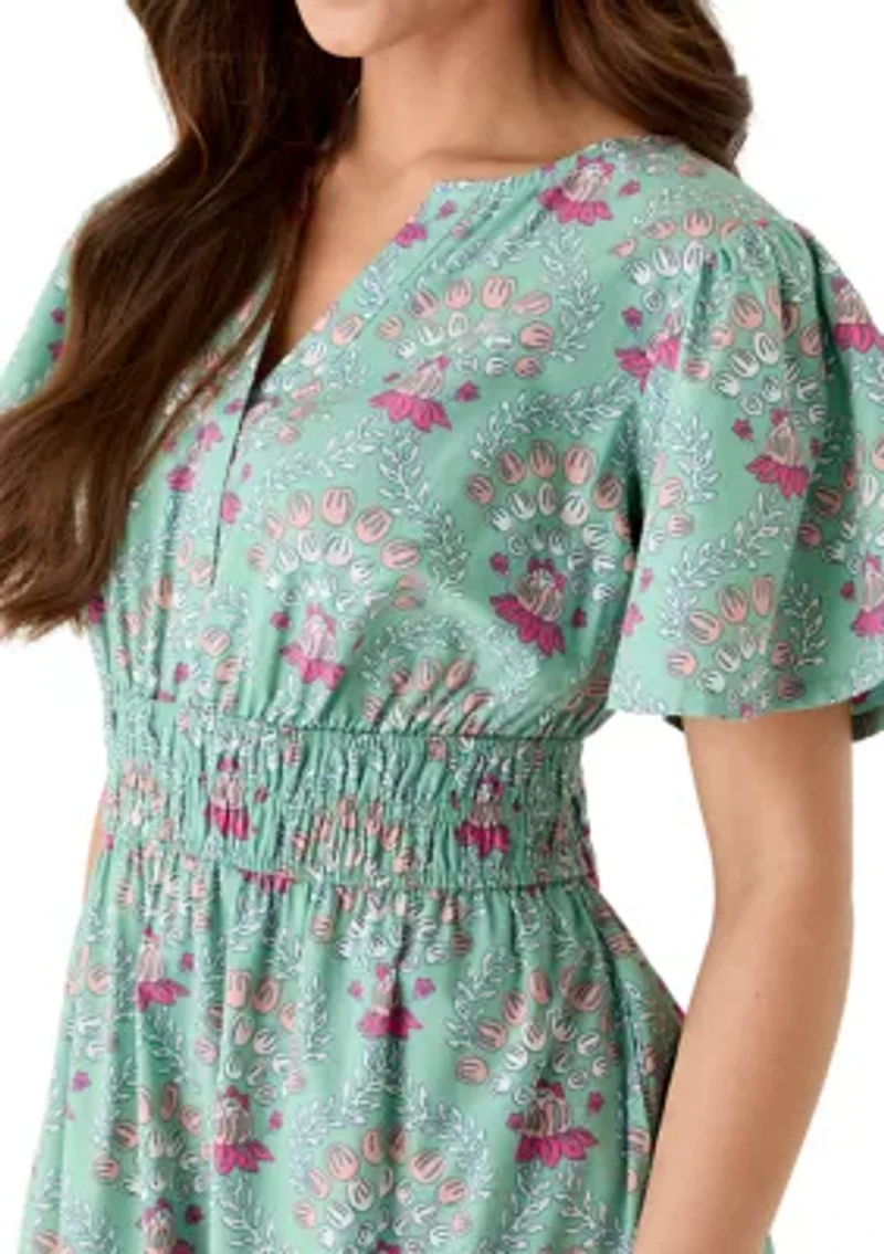 Petite Short Sleeve Waisted Midi Dress