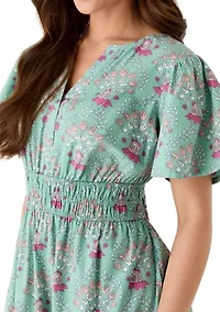 Petite Short Sleeve Waisted Midi Dress