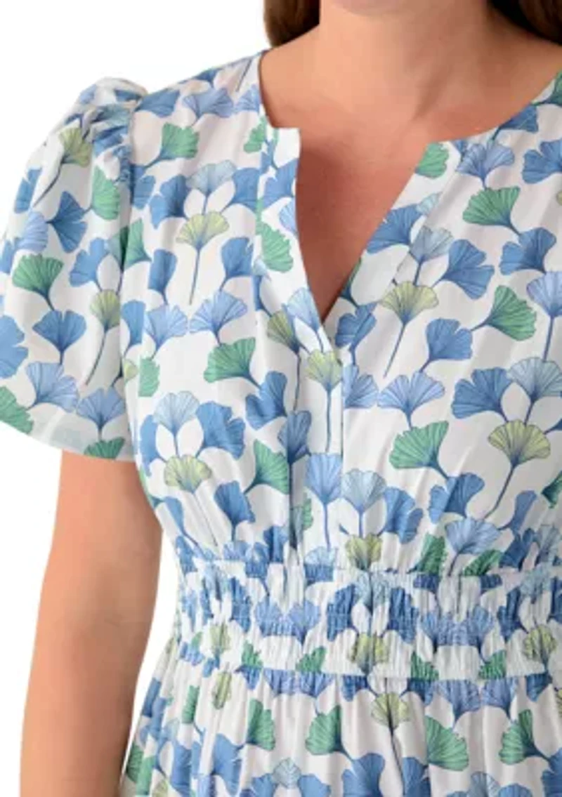 Petite Short Sleeve Waisted Midi Dress