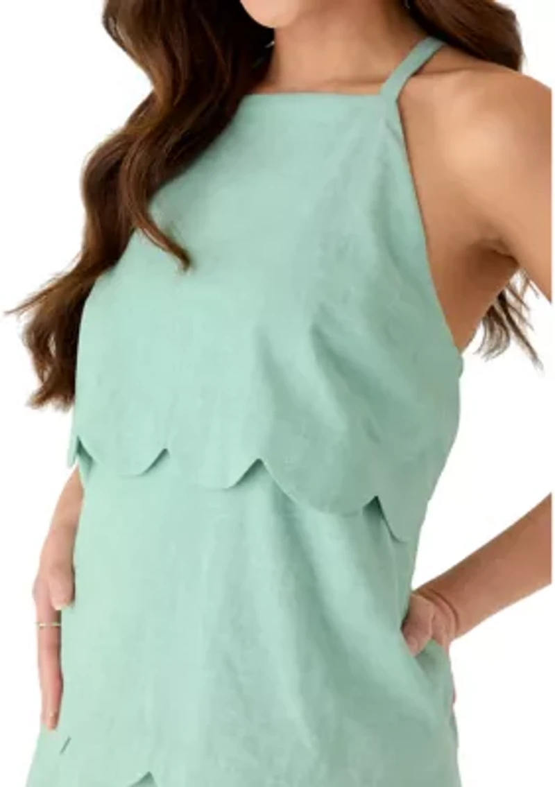 Petite Sleeveless Scallop Tiered Mini Dress