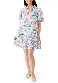 Petite Short Sleeve Notch Neck Printed Mini Dress