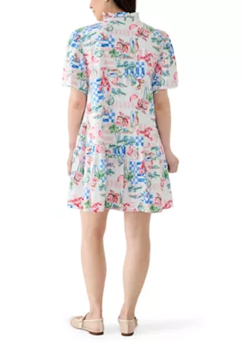 Petite Short Sleeve Notch Neck Printed Mini Dress