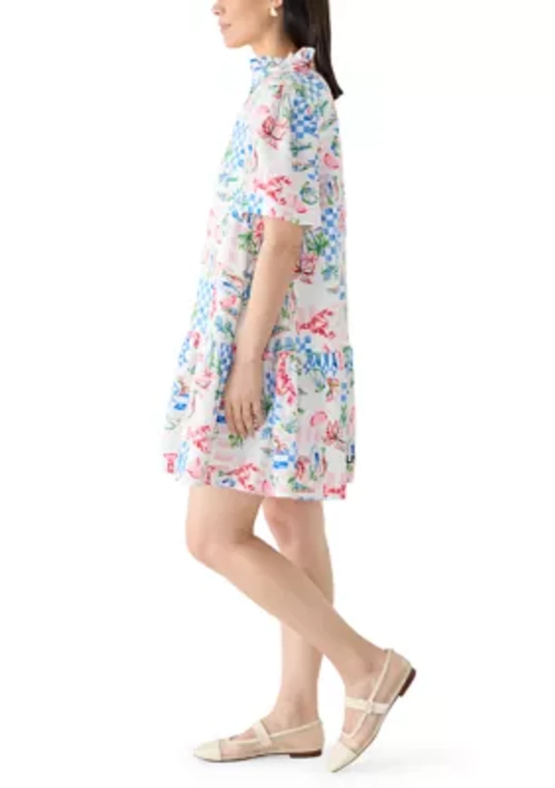 Petite Short Sleeve Notch Neck Printed Mini Dress