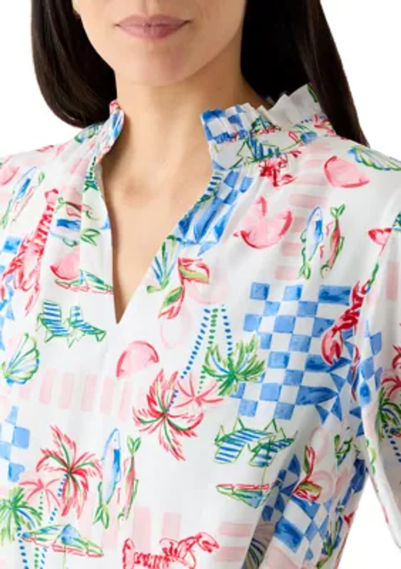 Petite Short Sleeve Notch Neck Printed Mini Dress