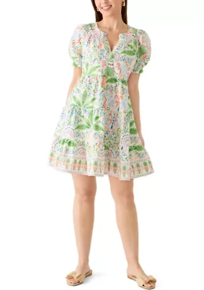 Petite Short Sleeve Printed Peasant Top