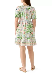 Petite Short Sleeve Printed Peasant Top