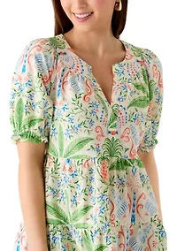 Petite Short Sleeve Printed Peasant Top