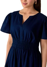 Petite Short Sleeve Waisted Midi Dress