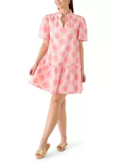 Petite Short Sleeve Notch Neck Printed Mini Dress