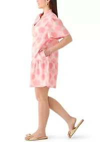 Petite Short Sleeve Notch Neck Printed Mini Dress