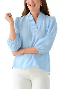 Petite 3/4 Ruffle Neck Tencel Top