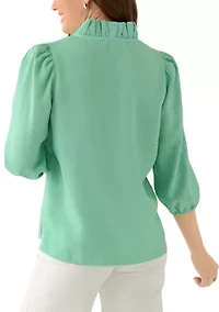 Petite 3/4 Ruffle Neck Tencel Top