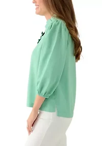 Petite 3/4 Ruffle Neck Tencel Top