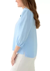 Petite 3/4 Ruffle Neck Tencel Top