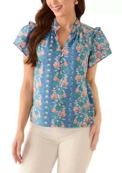 Petite Double Flutter Printed Blouse