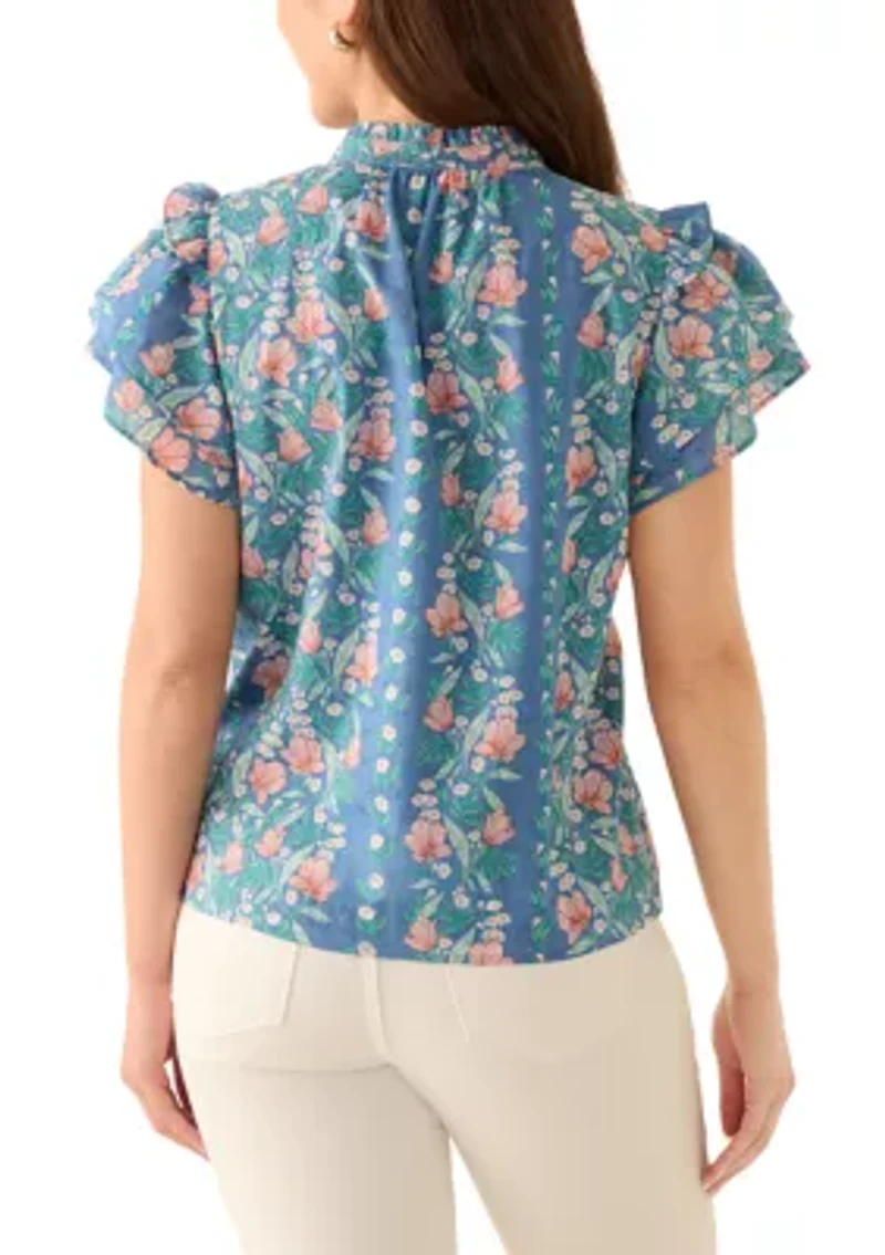 Petite Double Flutter Printed Blouse