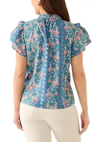 Petite Double Flutter Printed Blouse