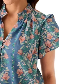 Petite Double Flutter Printed Blouse