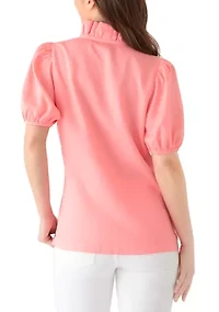 Petite Short Sleeve Ruffle Neck Top
