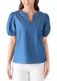Petite Short Sleeve Notch Neck Top