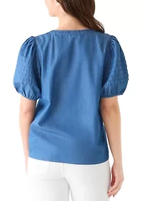 Petite Short Sleeve Notch Neck Top