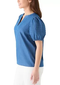 Petite Short Sleeve Notch Neck Top