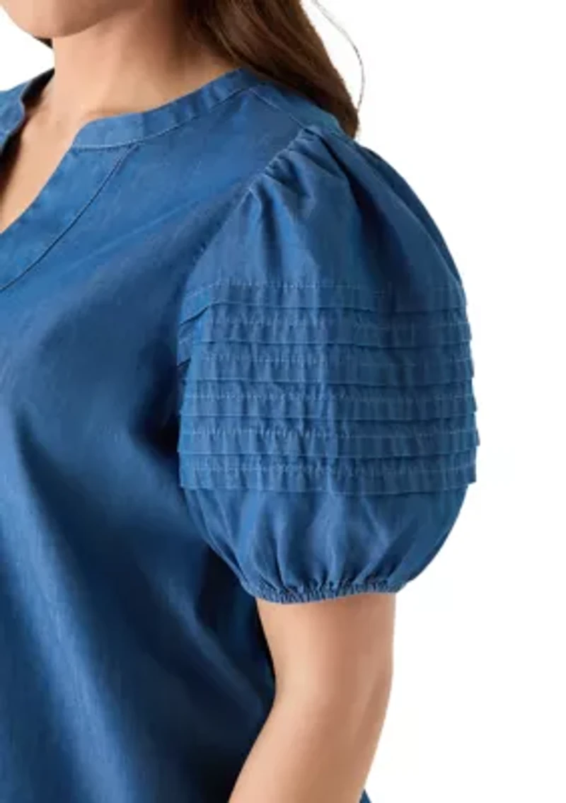 Petite Short Sleeve Notch Neck Top