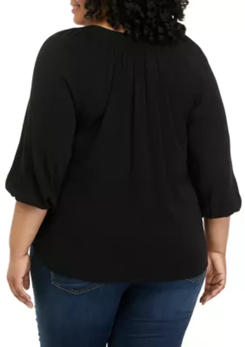 Plus 3/4 Sleeve Peasant Top