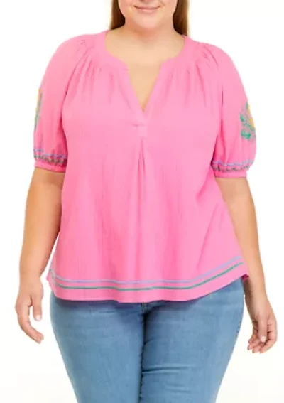 Plus Short Sleeve Peasant Top
