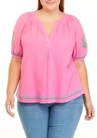Plus Short Sleeve Peasant Top