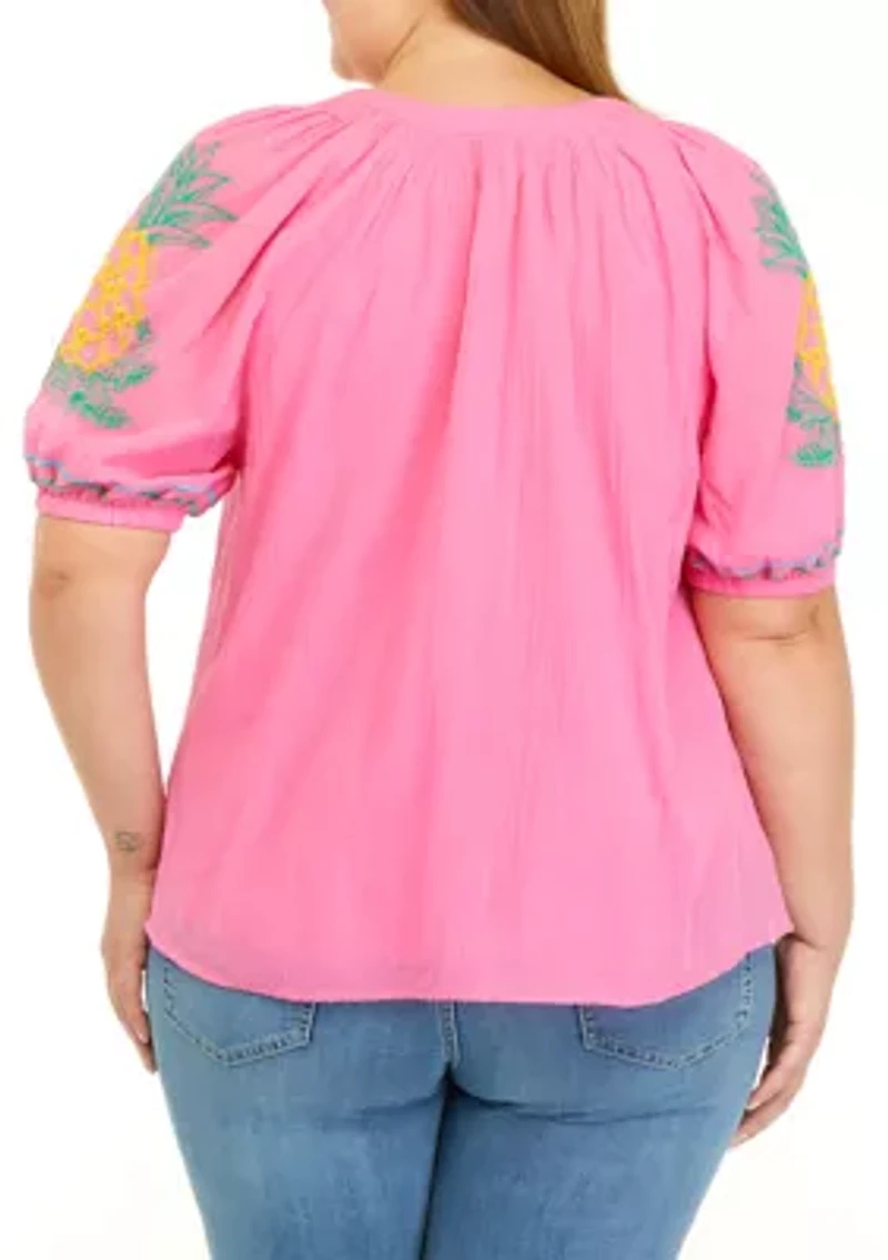 Plus Short Sleeve Peasant Top