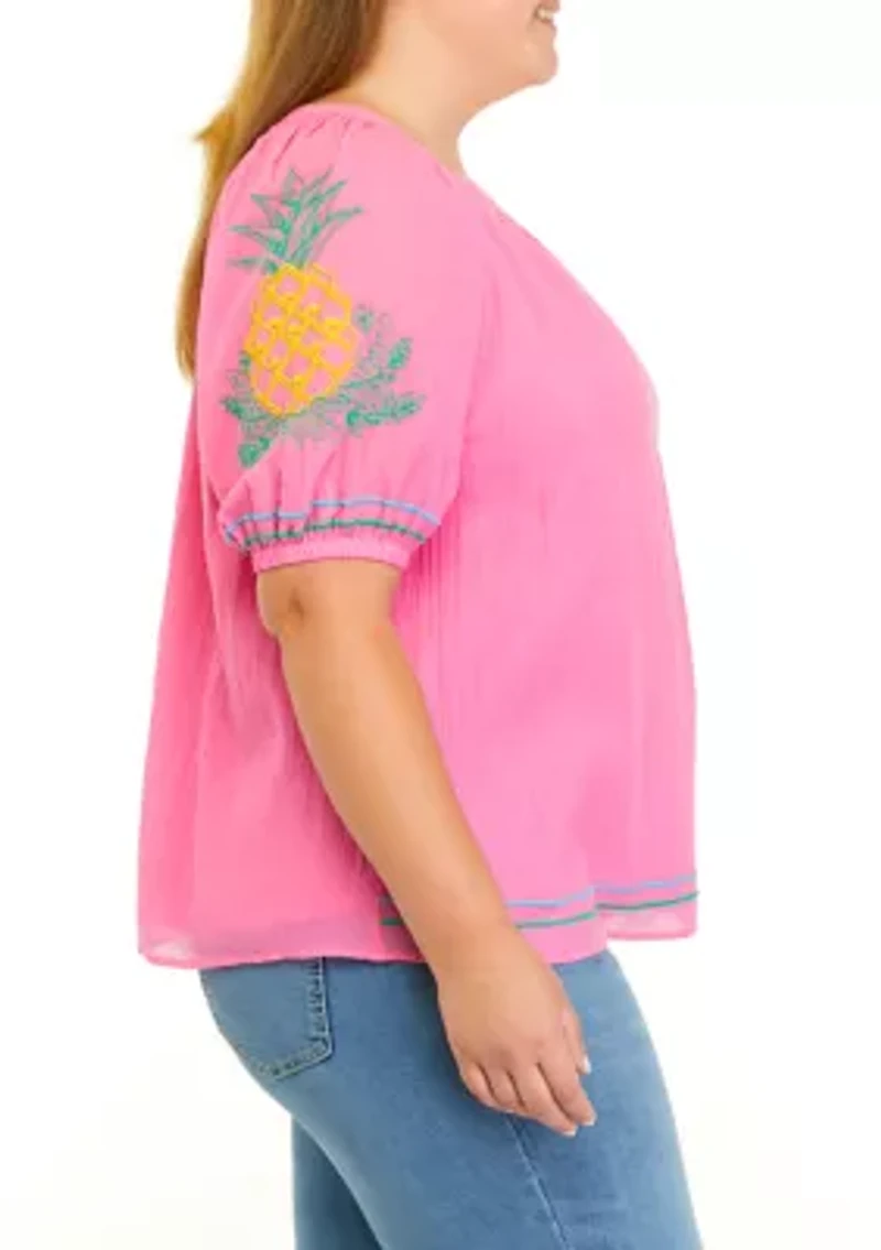 Plus Short Sleeve Peasant Top