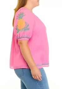 Plus Short Sleeve Peasant Top