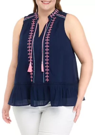Plus Sleeveless Crochet Peasant Top