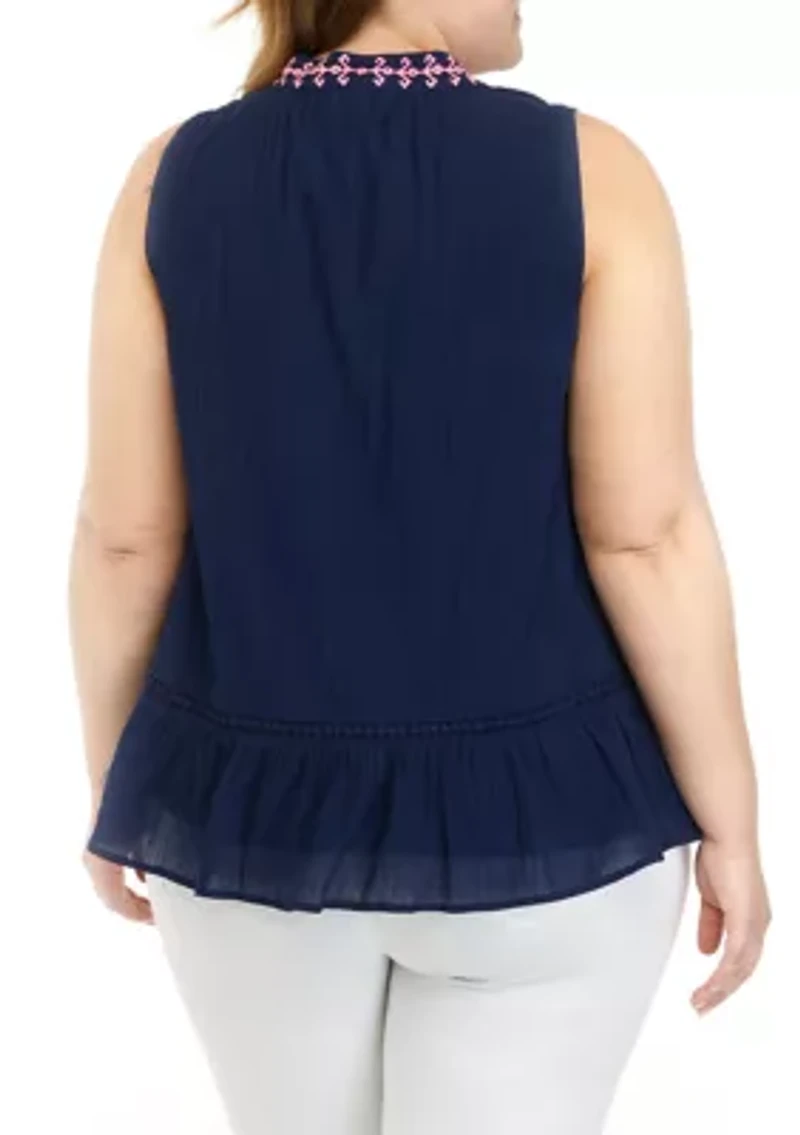 Plus Sleeveless Crochet Peasant Top