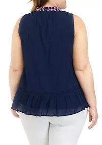 Plus Sleeveless Crochet Peasant Top