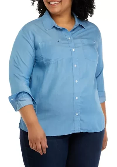 Plus Long Sleeve Chambray Boyfriend Top