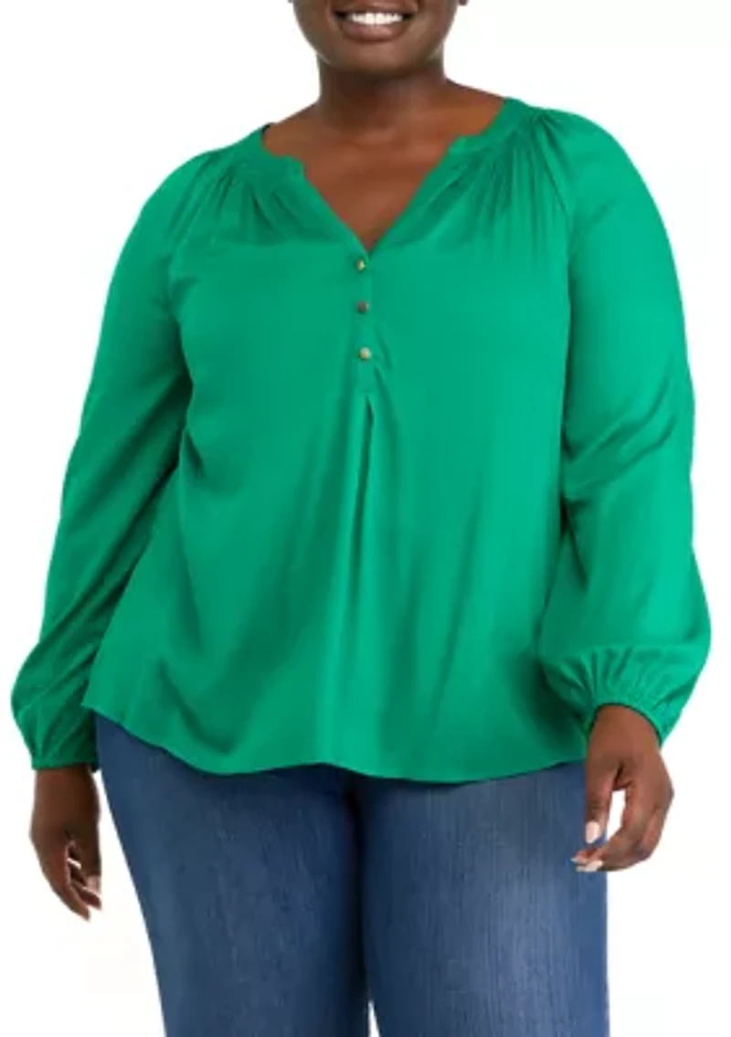 Plus Long Sleeve Peasant Top