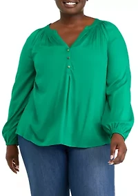 Plus Long Sleeve Peasant Top