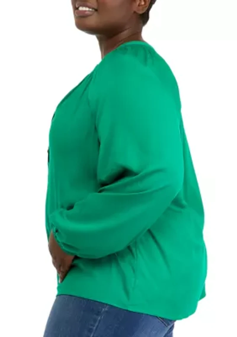 Plus Long Sleeve Peasant Top