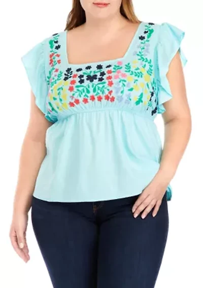 Plus Embroidered Bodice Top