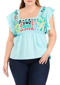 Plus Embroidered Bodice Top